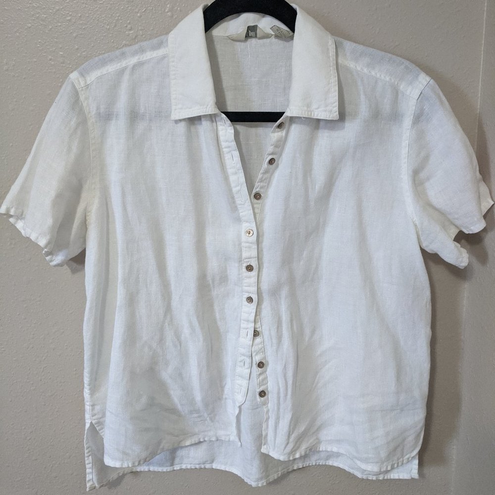 J. Jill White Linen Cropped Button-up